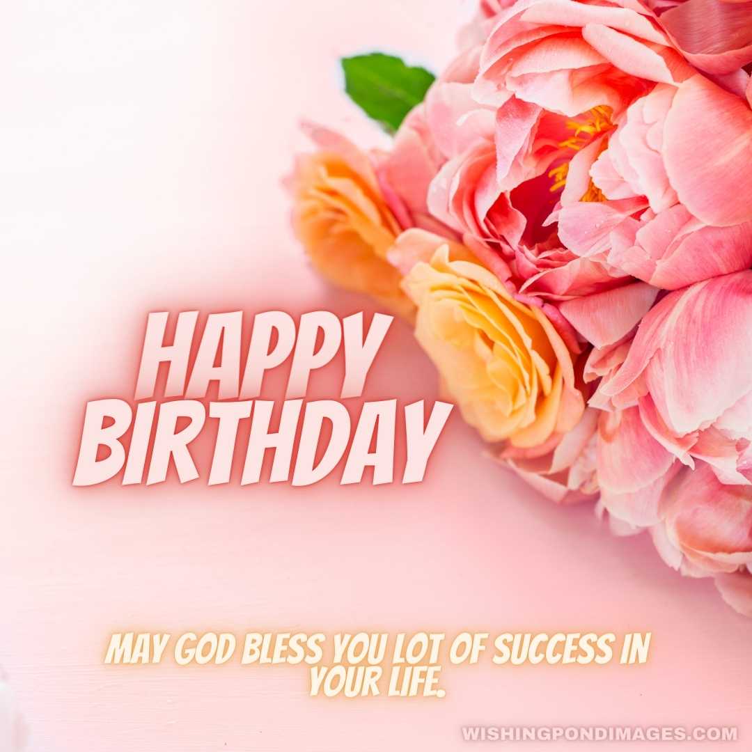  bunch of pink peonies and roses on pink background - Happy Birthday Flower Images
